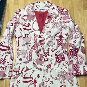 Prophecy Bohemian Women’s Blazer Red and Cream Bold Patterned